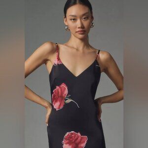 Anthropologie Adelyn Rae Sleeveless V-Neck Pleated Slip Midi Dress